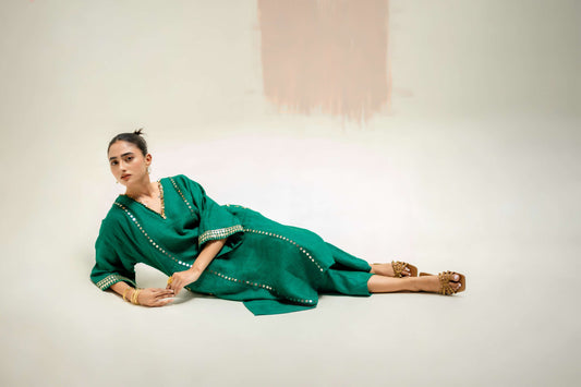 Aaram Choga Kurta with Pants - Green | Prahnaaya