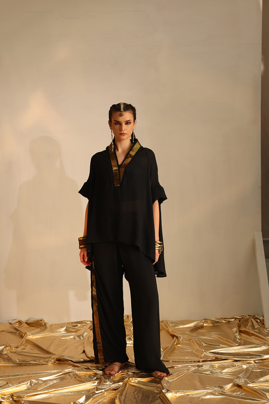 V-poncho foil twin set(Black) | Enech