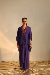 V-poncho boho twin set(Purple) | Enech