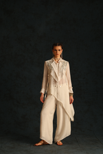 Assymetric shirt set with a cape blazer waistcoat(Off-white) | Enech