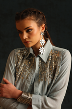 Long shirt set with a high-low waistcoat(Light blue) | Enech