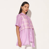 ZEPHYRA SHIBORI STRIPED SHIRT - LAVENDER PINK | LINETRIBE