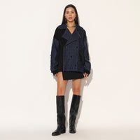 QUASAR EMBROIDERED OVERSIZED DENIM JACKET - BLUE | LINETRIBE