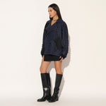 QUASAR EMBROIDERED OVERSIZED DENIM JACKET - BLUE | LINETRIBE