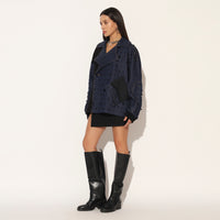 QUASAR EMBROIDERED OVERSIZED DENIM JACKET - BLUE | LINETRIBE