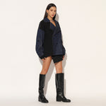 QUASAR EMBROIDERED OVERSIZED DENIM JACKET - BLUE | LINETRIBE