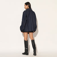 QUASAR EMBROIDERED OVERSIZED DENIM JACKET - BLUE | LINETRIBE