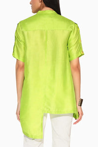 ZEPHYRA SHIBORI STRIPED SHIRT - YELLOW GREEN | LINETRIBE