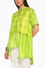 ZEPHYRA SHIBORI STRIPED SHIRT - YELLOW GREEN | LINETRIBE