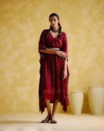 Annika - Maroon bandhini Kaftan | 5Elements