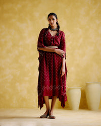 Annika - Maroon bandhini Kaftan | 5Elements