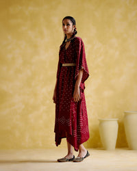 Annika - Maroon bandhini Kaftan | 5Elements