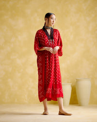 Devadarsana- Red Black handcrafted kaftan | 5Elements