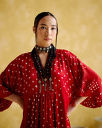 Devadarsana- Red Black handcrafted kaftan | 5Elements