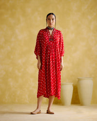 Devadarsana- Red handcrafted kaftan | 5Elements