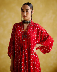 Devadarsana- Red handcrafted kaftan | 5Elements