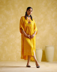 Devadarsana- Mustard handcrafted kaftan | 5Elements