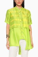 ZEPHYRA SHIBORI STRIPED SHIRT - YELLOW GREEN | LINETRIBE
