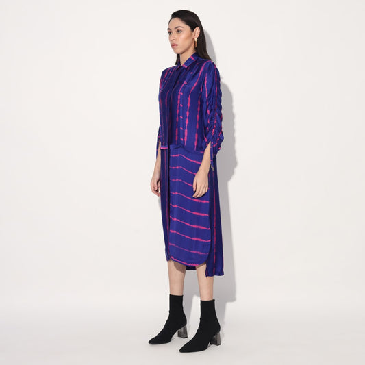 Zinnia shibori stripe shirtdress - Pink Purple | Linetribe