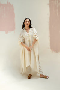 Moroccan Star Kaftan with Pants - White | Prahnaaya