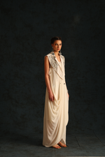 Cowl dress with a cape blazer waistcoat(Off-white) | Enech