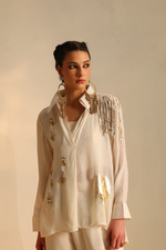 Pleat foil circle shirt set(Off-white) | Enech
