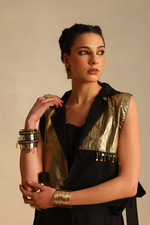 Long and short foil blazer set(Black) | Enech