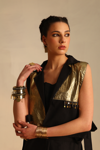 Long and short foil blazer set(Black) | Enech