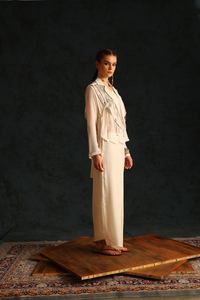 Chinese collar shirt set with a cape blazer waistcoat(Off-white) | Enech