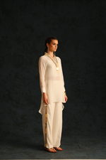 Overlap collar foil tunic set(Off-white) | Enech