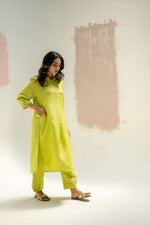 Mia Slim Kurta and Hand embroidered Pants - Neon | Prahnaayan
