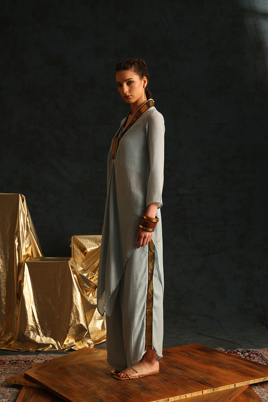V-tunic foil twin set(Light blue) | Enech