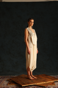 V-jumpsuit with a panel waistcoat(Off-white) | Enech