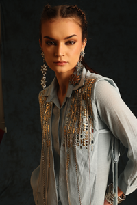 Heart shirt set with a panel waistcoat(Light blue) | Enech