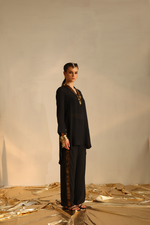 Overlap collar foil tunic set(Black) | Enech