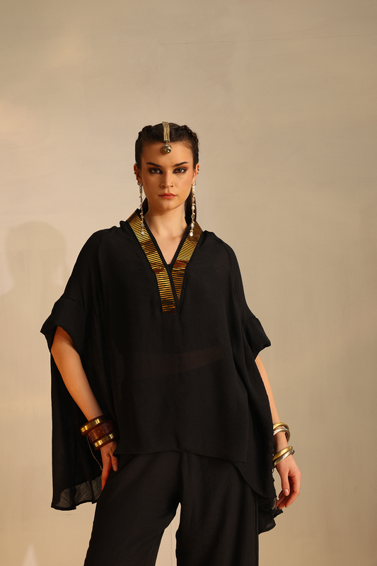 V-poncho foil twin set(Black) | Enech