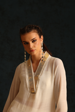 Overlap collar foil tunic set(Off-white) | Enech