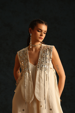 V-jumpsuit with a panel waistcoat(Off-white) | Enech