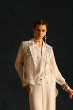 Chinese collar shirt set with a cape blazer waistcoat(Off-white) | Enech