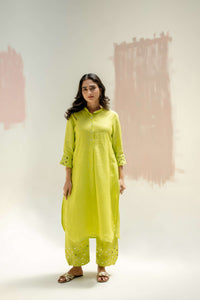 Mia Slim Kurta and Hand embroidered Pants - Neon | Prahnaayan
