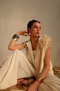 Dramatic flower blazer twin set(Off-white) | Enech