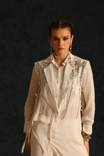 Assymetric shirt set with a cape blazer waistcoat(Off-white) | Enech