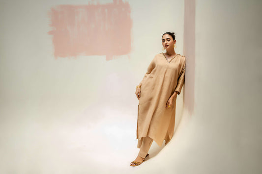 Star Antifit Linen Kurta with Pants - Beige | Prahnaaya