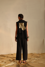 Long and short foil blazer set(Black) | Enech