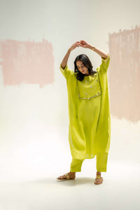 Longline Kaftan Kurta with Pants - Neon | Prahnaaya