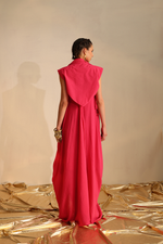 Cowl dress with a cape blazer waistcoat(Pink) | Enech