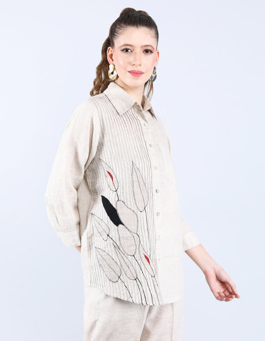 Beige Pleated Shirt | Linen Bloom