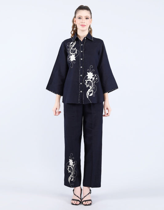 Navy Set With Patch Embroidery | Linen Bloom