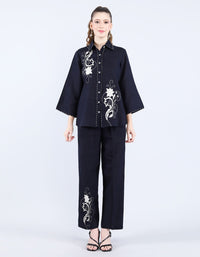 Navy Set With Patch Embroidery | Linen Bloom