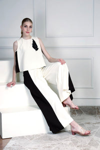 Monochrome top set with panelled pants | House of Supriya